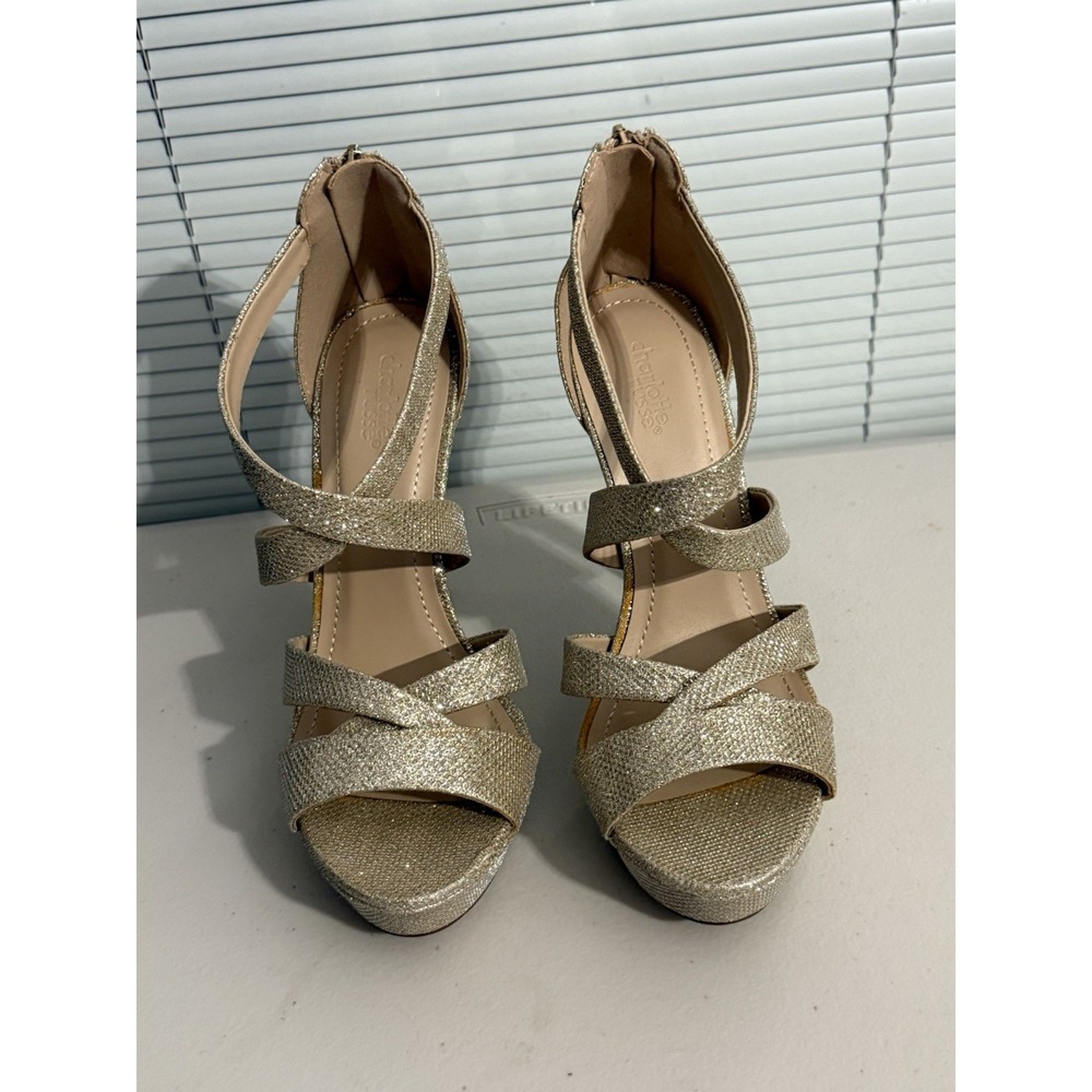 Gold Glitter Charlotte Russe Stilettos, size 8 Prom Dress Shoes High Heels #17 - Picture 2 of 6